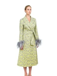 Yellow Jacqueline Coat №22 With Detachable Feathers Cuffs