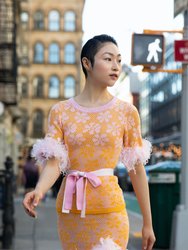 Yellow Knit Top With Feathers