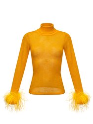 Yellow Knit Turtleneck with Handmade Knit Details - Yellow