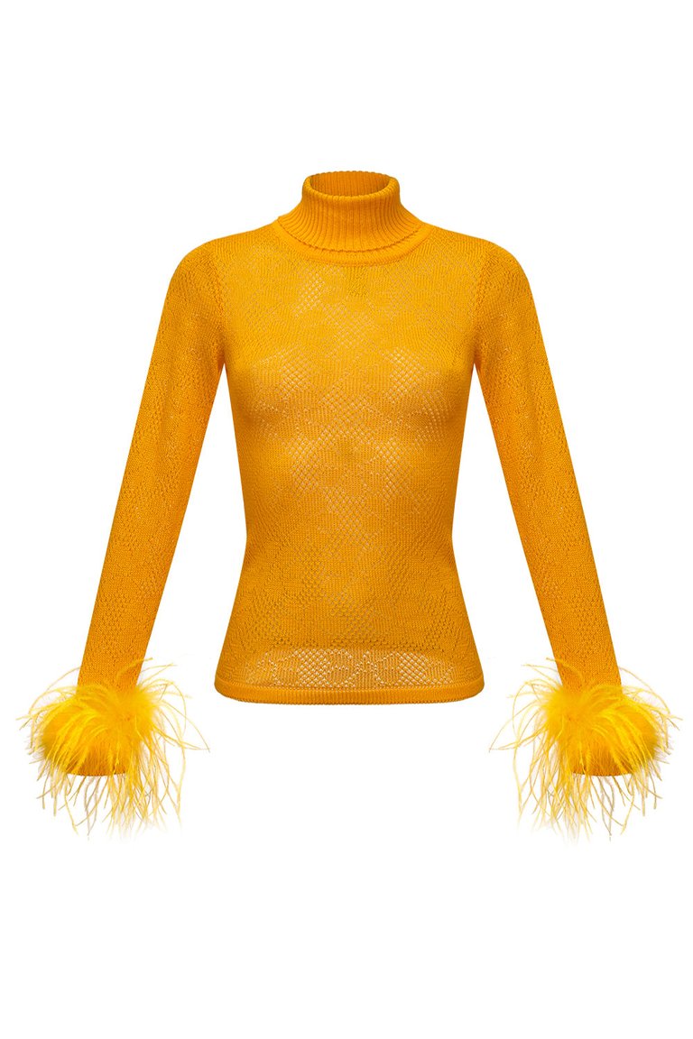 Yellow Knit Turtleneck with Handmade Knit Details - Yellow