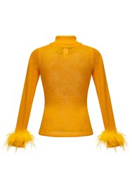 Yellow Knit Turtleneck with Handmade Knit Details