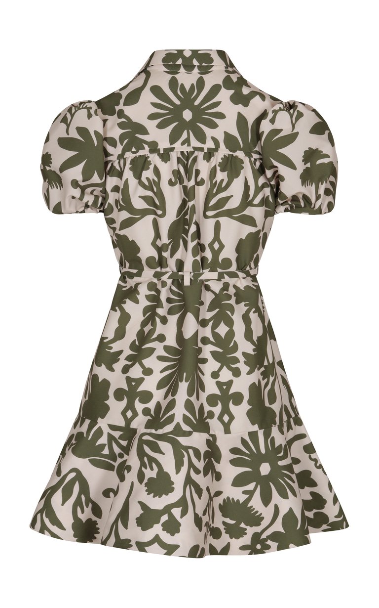 Guapi Mini Dress with Belt Green - Green Organic Shapes Print