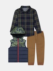 Baby Boys 3-Piece Camo Puffer Vest Set - Camo