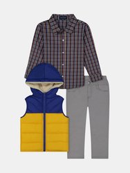 Baby Boys 3-Piece Puffer Vest Set - Blue & Yellow