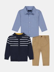 Baby Boys 3-Piece Zip Sweater Set - Navy