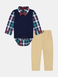 Baby Boys 4-Piece Sweater Vest Holiday Set - Navy