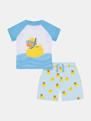 Baby Boys Rubber Ducky Rashguard  Swim Set - Blue