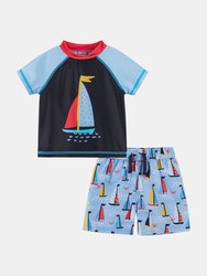 Baby Boys Sailboat Rashguard Swim Set - Blue