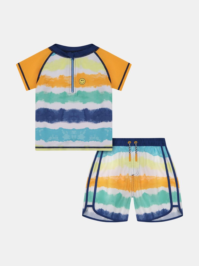 Boys Tie-Dye Stripe Swim Set - Coral