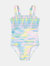 Girls Pastel Tie Dye 1-Piece Swimsuit - Aqua