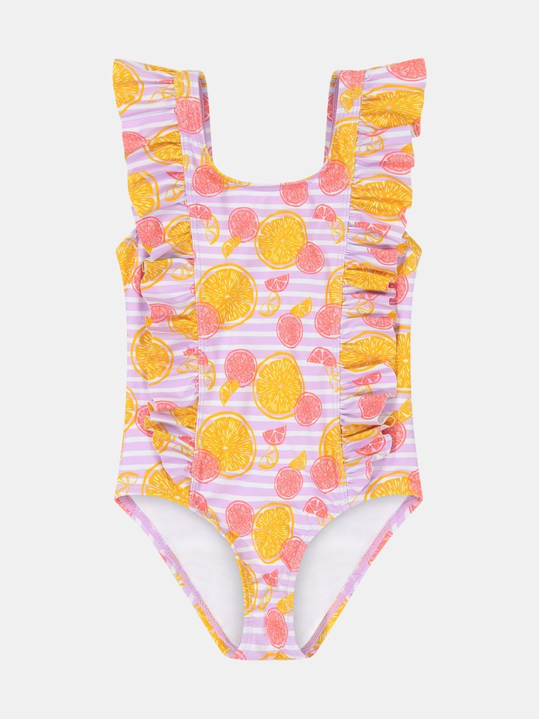 Girls Pink Grapefruit Ruffle Swimsuit - Pink