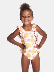 Girls Pink Grapefruit Ruffle Swimsuit