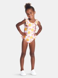 Girls Pink Grapefruit Ruffle Swimsuit