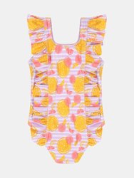 Girls Pink Grapefruit Ruffle Swimsuit