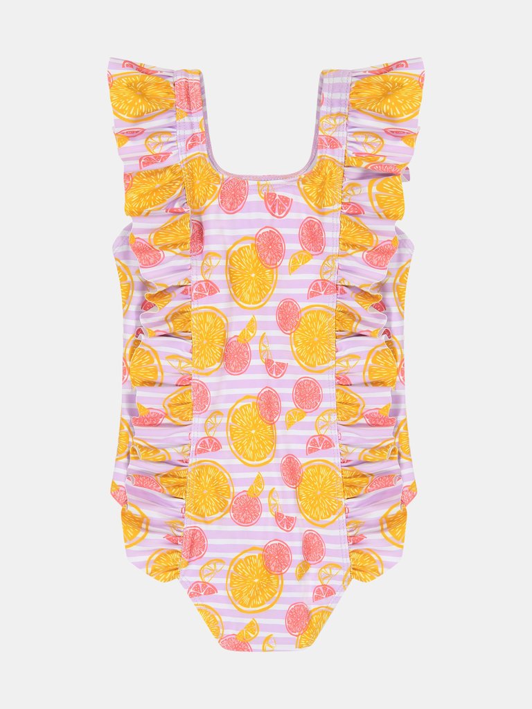 Girls Pink Grapefruit Ruffle Swimsuit