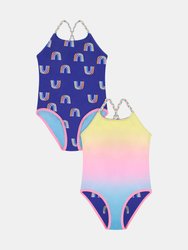 Girls Reversible Swimsuit - Navy