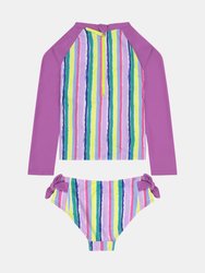 Girls Striped Rashguard Swimset