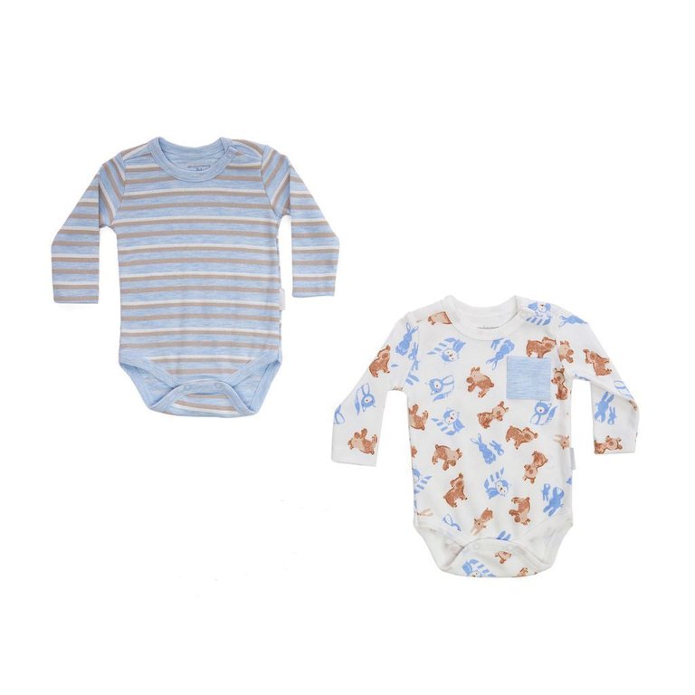 Blue 2PC Bear&Friends Bodysuits - Blue