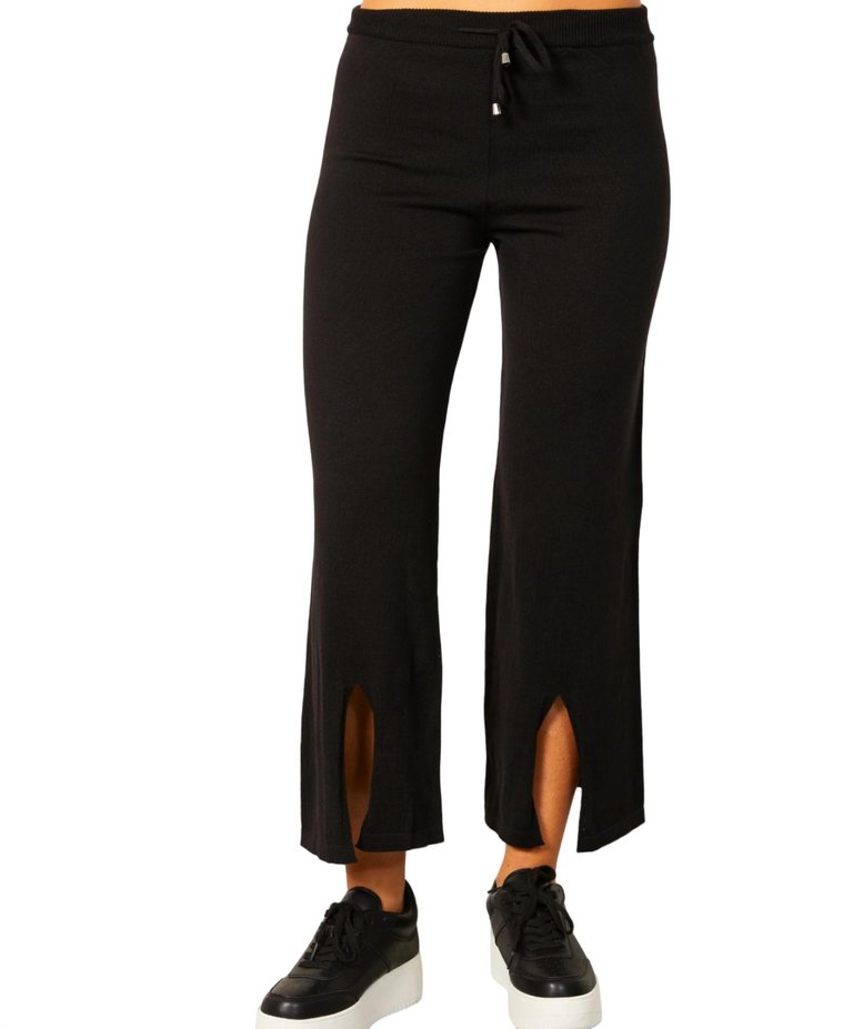 Knit Pant With Middle Silt In Black - Black