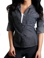 Button-Front Oil-Washed Shirt - Gray
