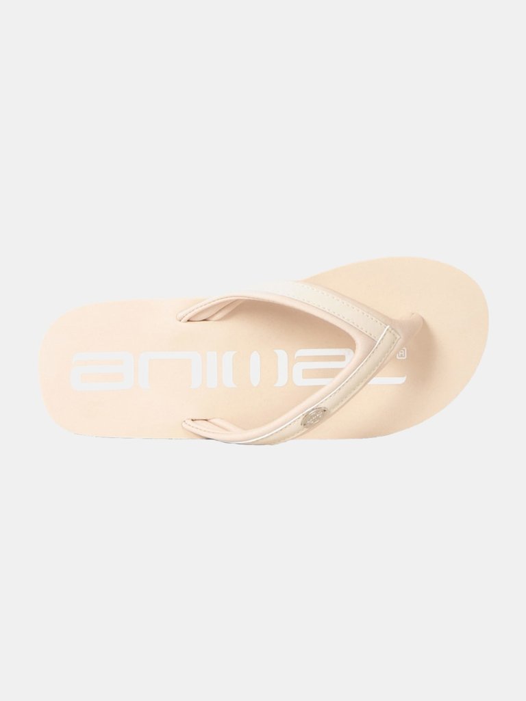 Womens/Ladies Logo Recycled Flip Flops - Beige/White