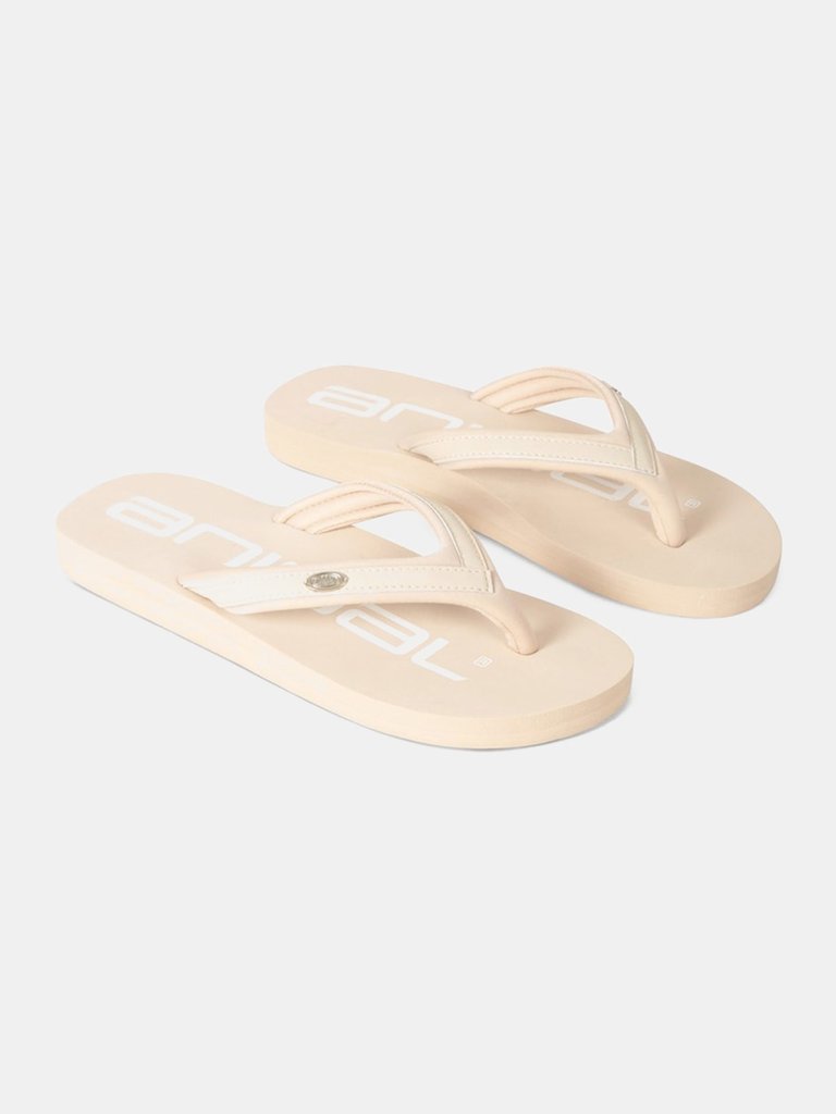 Womens/Ladies Logo Recycled Flip Flops - Beige/White - Beige/White