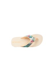 Womens/Ladies Swish Floral Recycled Flip Flops - Beige/Green