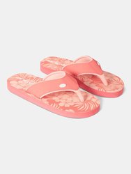 Womens/Ladies Swish Floral Recycled Flip Flops - Fiery Coral - Fiery Coral