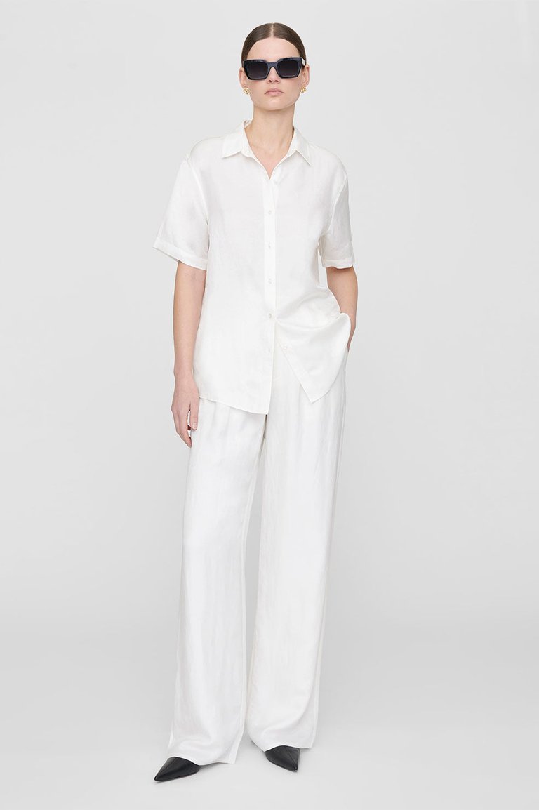 Carrie Pant - White Linen Blend - White