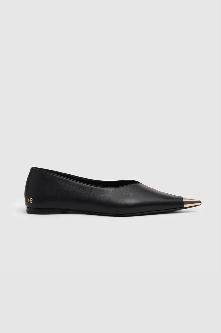 Nina Flats With Metal Toe Cap - Black - Black