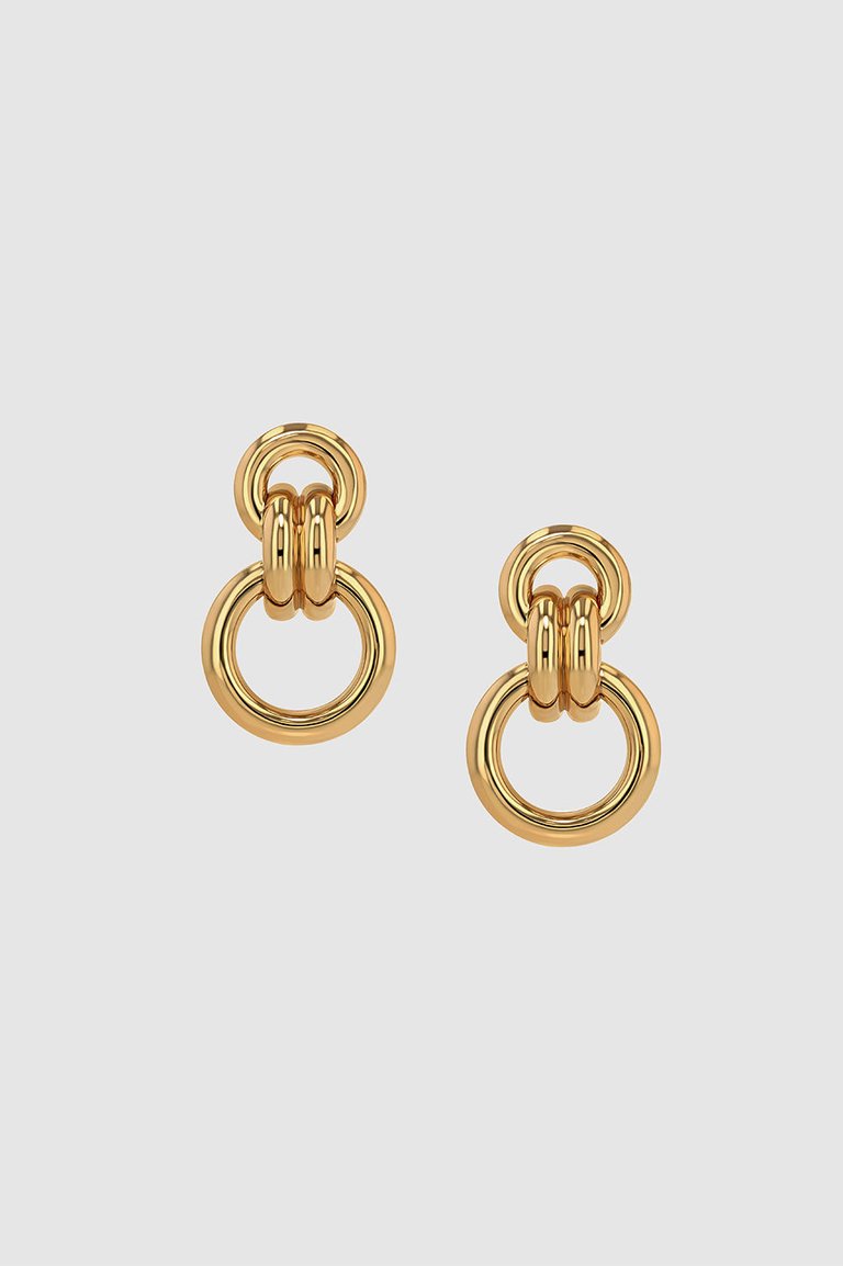 Round Link Drop Earrings - Gold - Gold