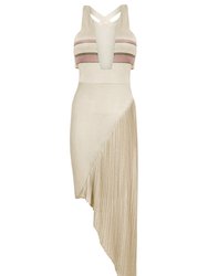 Anabella Asymmetric Knit Dress With Back-Strap Detail - Metallic Beige