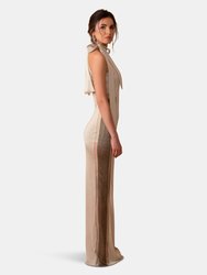 Aurelio Knit Evening Dress with Bow-Tie Detail