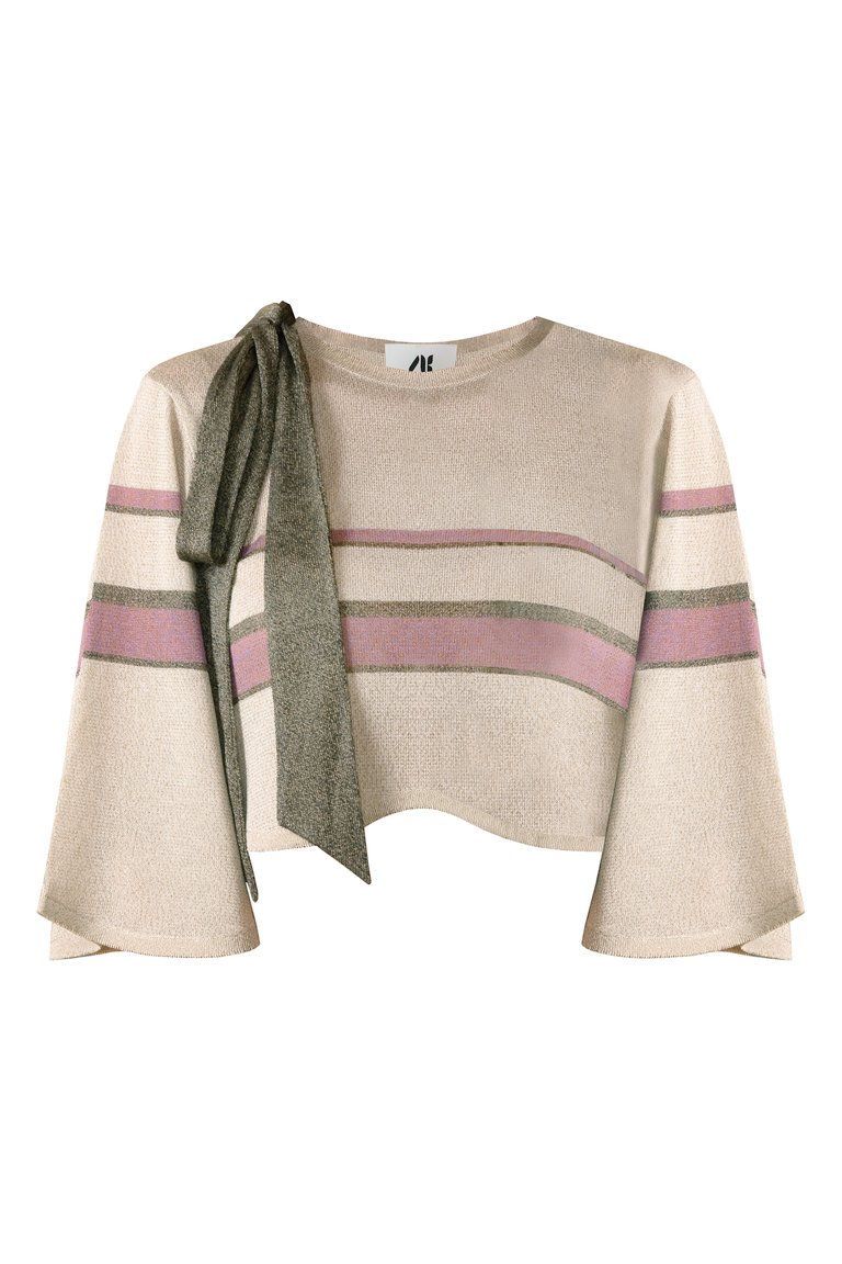 Avinna Bow-Tie Crop Knit Top - Metallic Beige