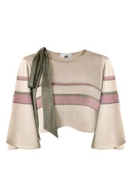 Avinna Bow-Tie Crop Knit Top - Metallic Beige