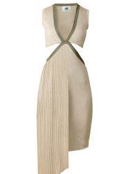 Chloe Asymmetric Plunging Knit Dress - Metallic Beige