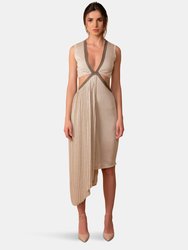 Chloe Asymmetric Plunging Knit Dress - Metallic Beige