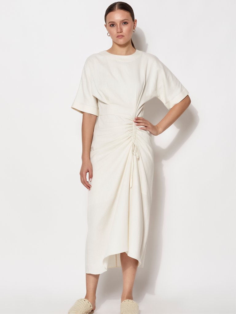 Ivy Ruched Drape Dress - Ivory