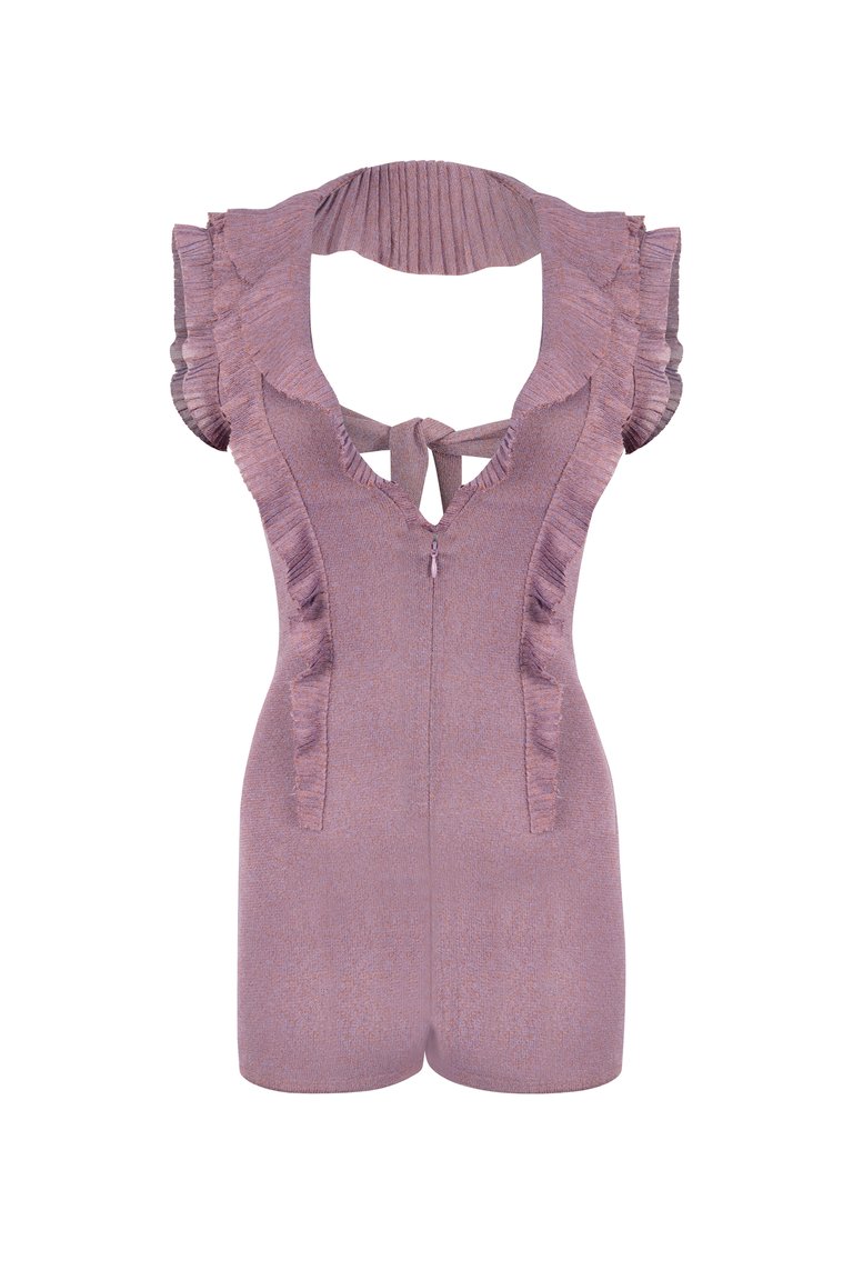 Rosario Ruffled Knit Playsuit - Purple Pink