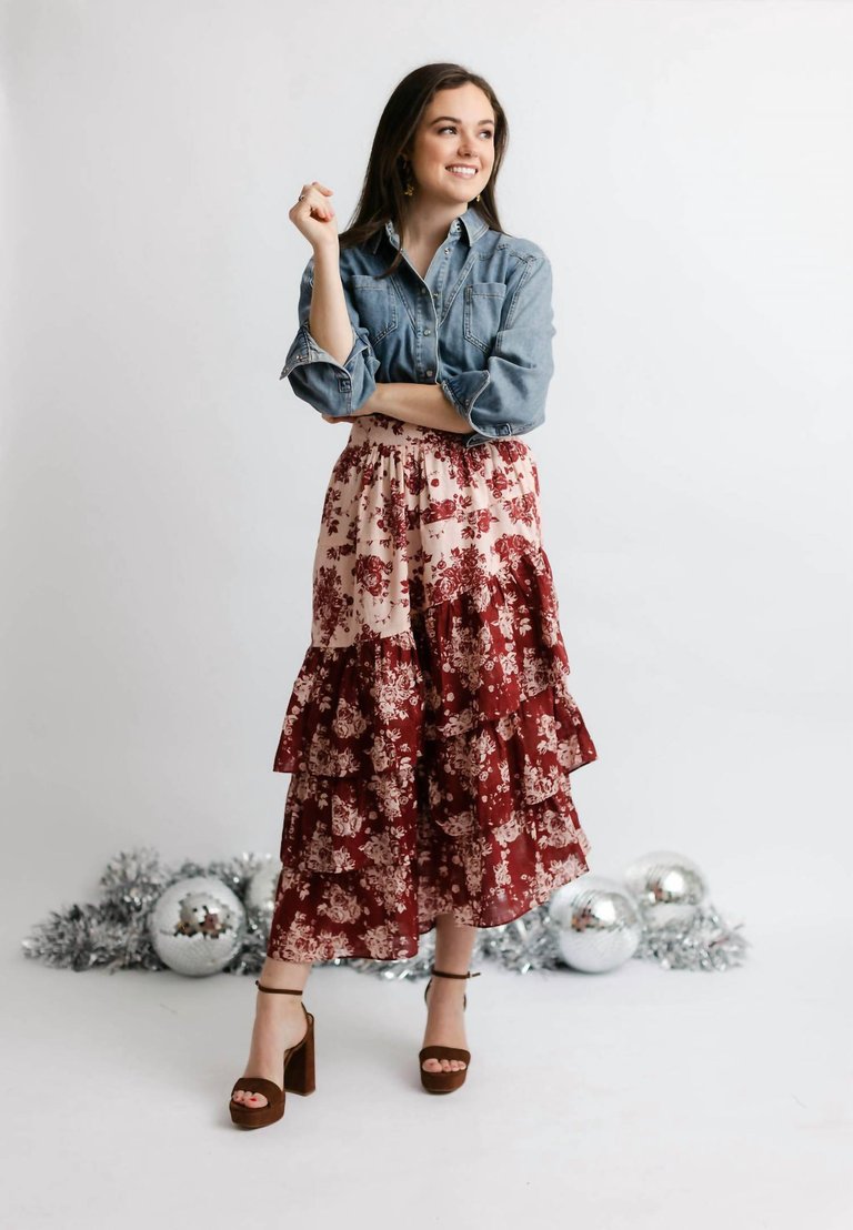 Elle Skirt In Burgundy Floral - Burgundy Floral