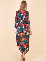 Abstract Print Overlap Asymmetrical Dress