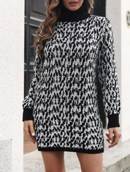 Abstract Print Sweater Dress - Black