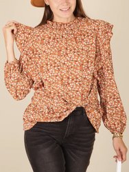 All-Over Ruffle Detail Floral Print Blouse - Orange