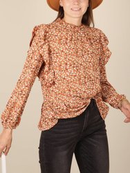 All-Over Ruffle Detail Floral Print Blouse