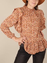 All-Over Ruffle Detail Floral Print Blouse