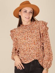 All-Over Ruffle Detail Floral Print Blouse