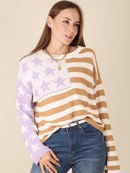 American Flag Print Crew Neck Sweater