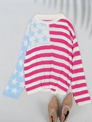 American Flag Print Crew Neck Sweater - Rose Gold