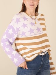 American Flag Print Crew Neck Sweater