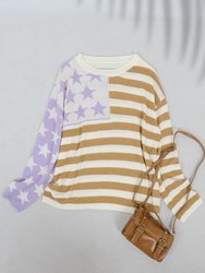 American Flag Print Crew Neck Sweater